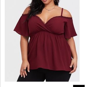 Torrid Burgundy Red Cold Shoulder Babydoll Blouse